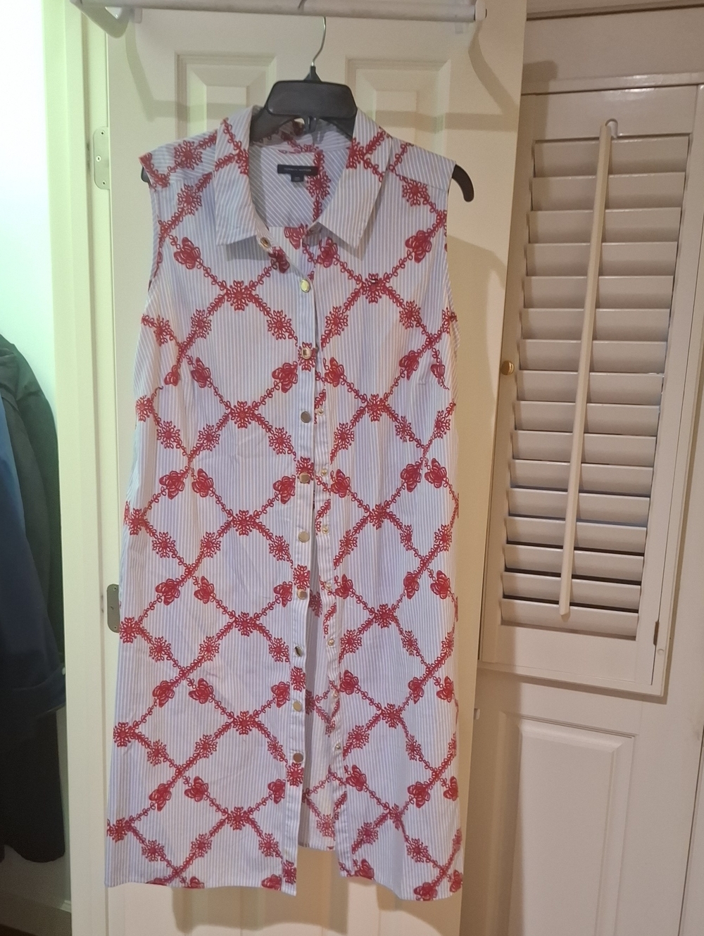 Tommy Hilfiger Blue and White Striped Shirt with Red Floral Embroidery